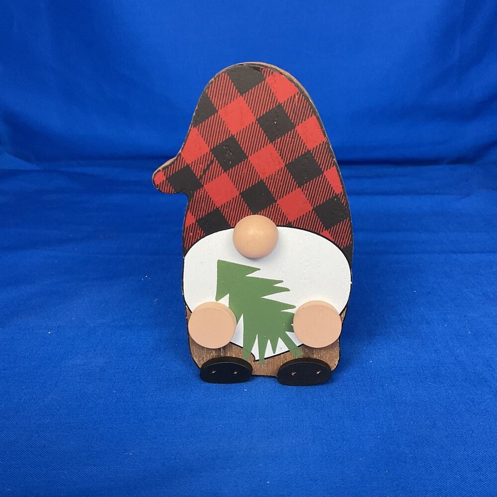 Holiday Christmas Gnome Wood Cutout Sign Winter Tiered Tray Shelf Sitter Plaque